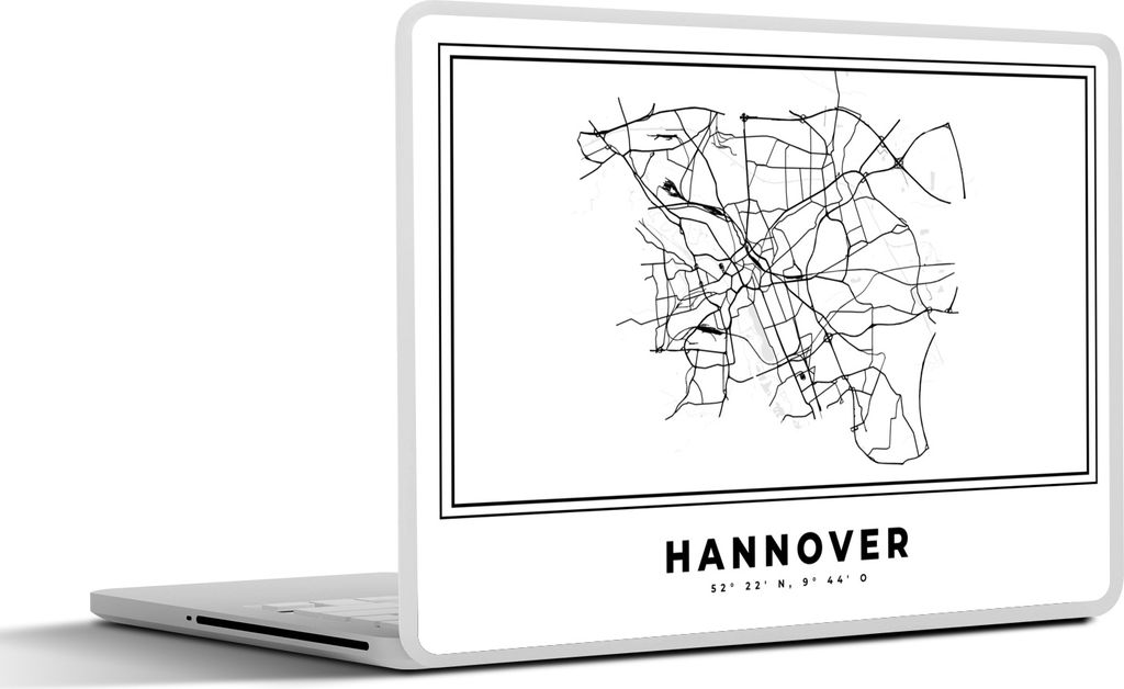 MuchoWow Laptop Aufkleber Sticker Cover Schwarz und weiß - Deutschland - Karte - Stadtplan - Hannover 30x22 cm - Laptop-Sticker