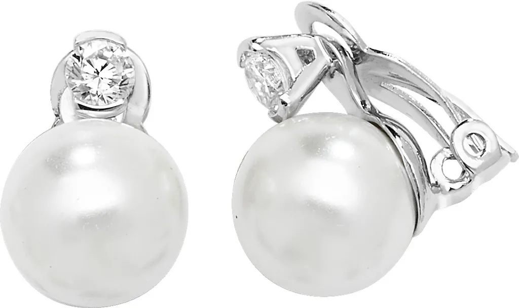 Bijou d'oreille Clips Argent 925 Perle et Zirconium pour Mariage