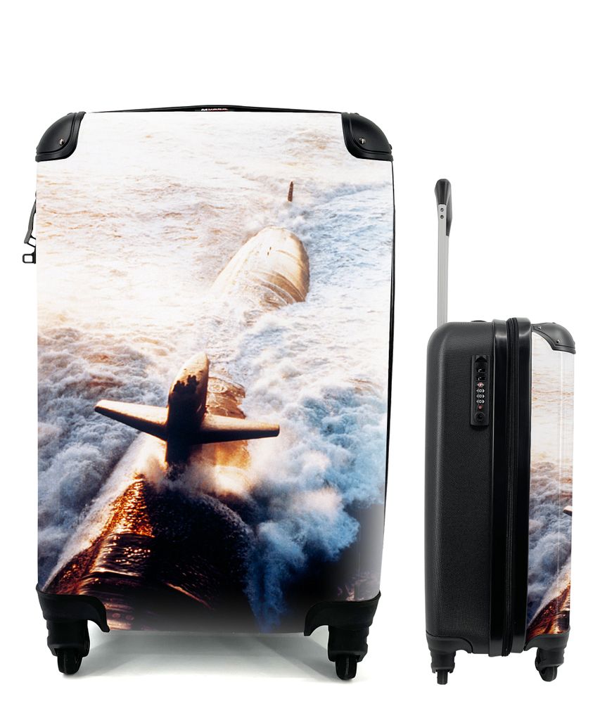MuchoWow Koffer Handgepäck Trolley Rollkoffer Kleine Reisekoffer mit 4 Rollen - Ein U-Boot in Aktion - Cabin Size < 55x40x23 cm & 55x40x20 cm - ...
