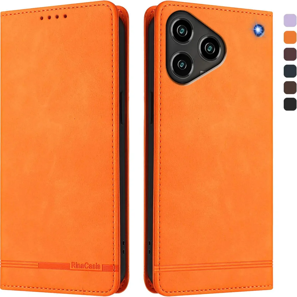 Custodia per ZTE Blade A76 4G, custodia retro in Finto cuoio con supporto e slot per schede Arancione