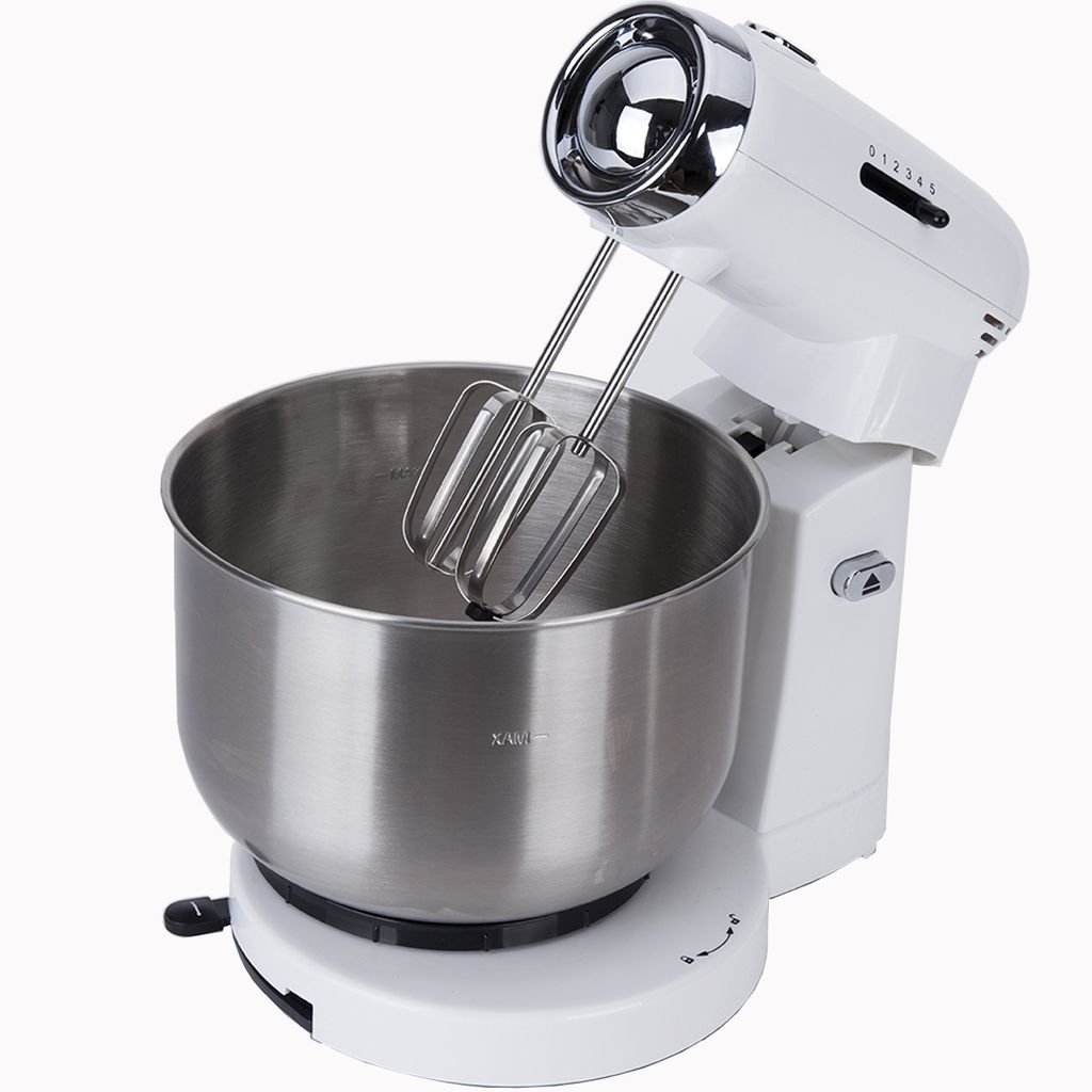 Jata MZ670 Kneter und Mixer mit 3,5 l Edelstahlschüssel 5 Geschwindigkeiten Drehbarer Sockel Schüsselverstellschieber 2 Knetspiralen und 2 Rührq...