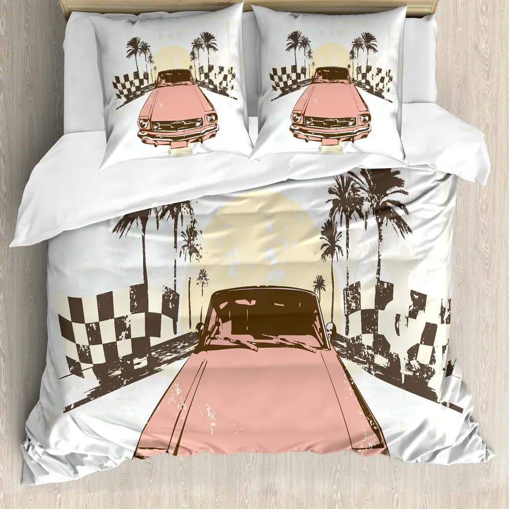 Set Letto 200x200 ABAKUHAUS Antiacaro Microfibra Auto Retro Grunge