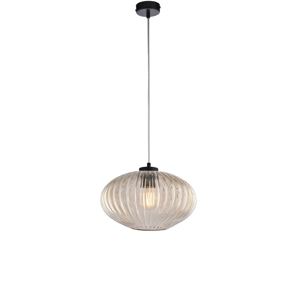 Suspension Ginger fer noir et verre soufflé ambré réglable - Luminaire