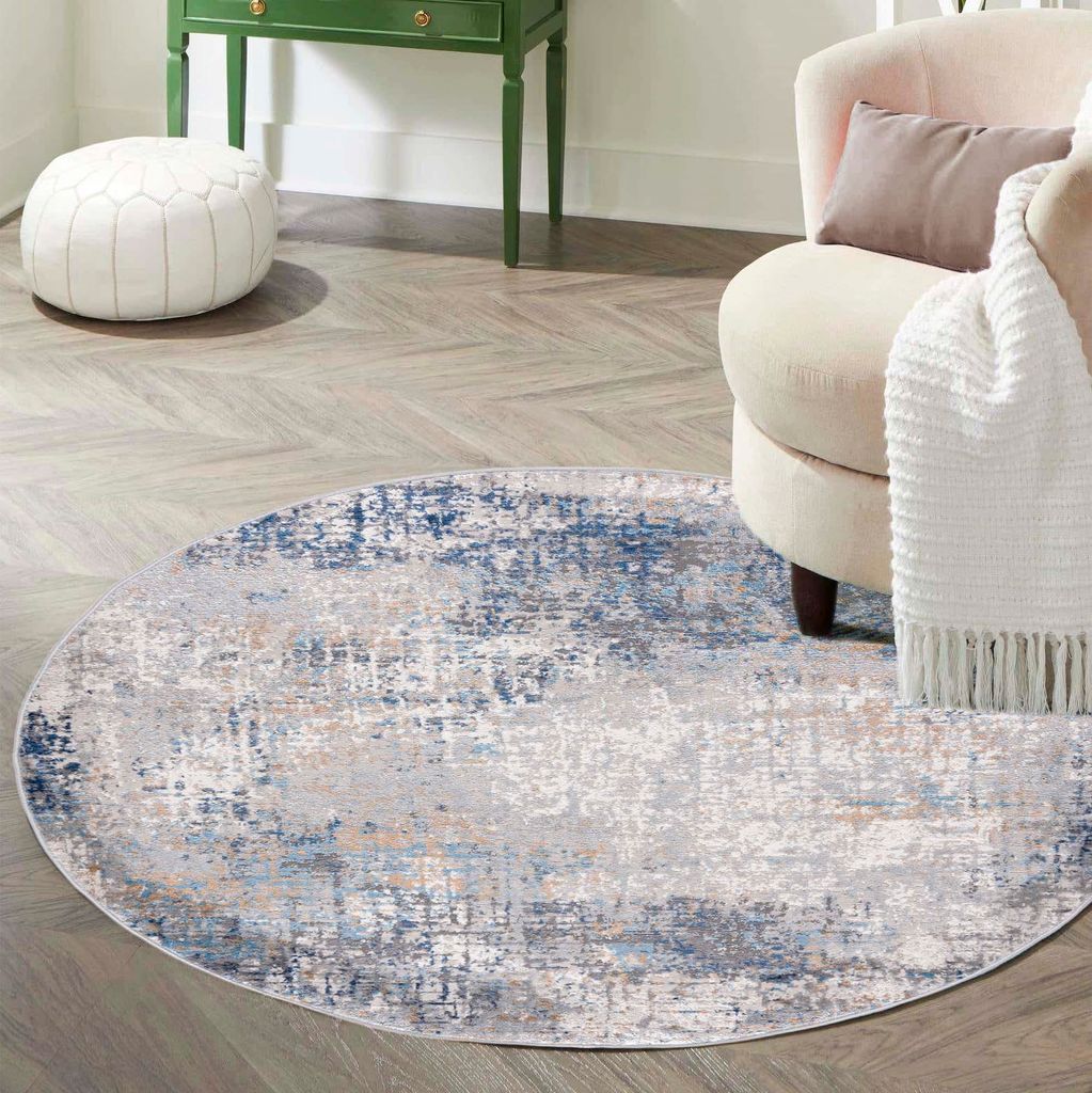 Mazovia Teppich Beige Rund Abstrakt - Wohnzimmer, Schlafzimmer, Esszimmer, Büro, Kurzflor Rund - Zertifikat, Braun - 120 x 120 cm