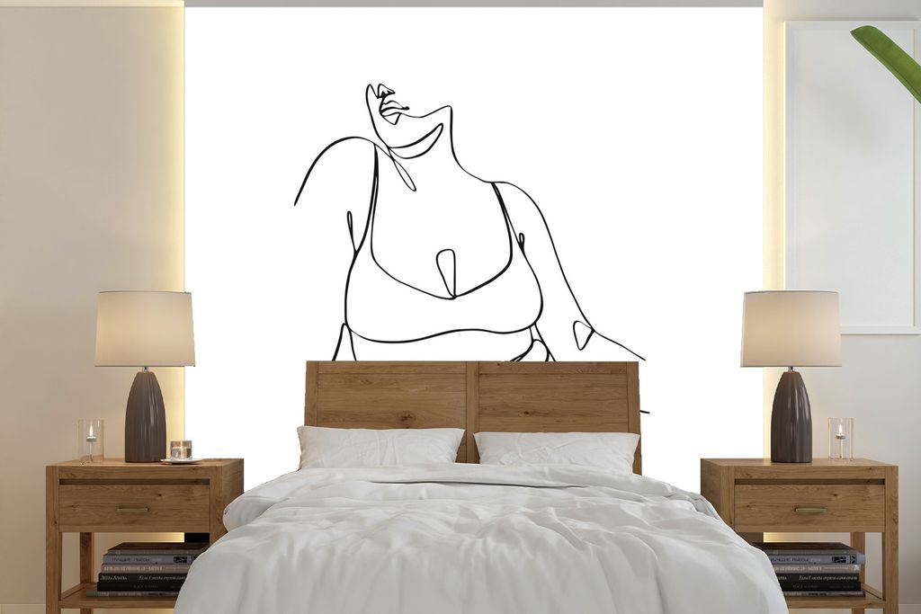 MuchoWow Fototapete für Wohnzimmer oder Schlafzimmer Wandtapete Vinyl Motivtapete Abstrakte Strichzeichnung einer sitzenden Frau im Quadrat - 22...