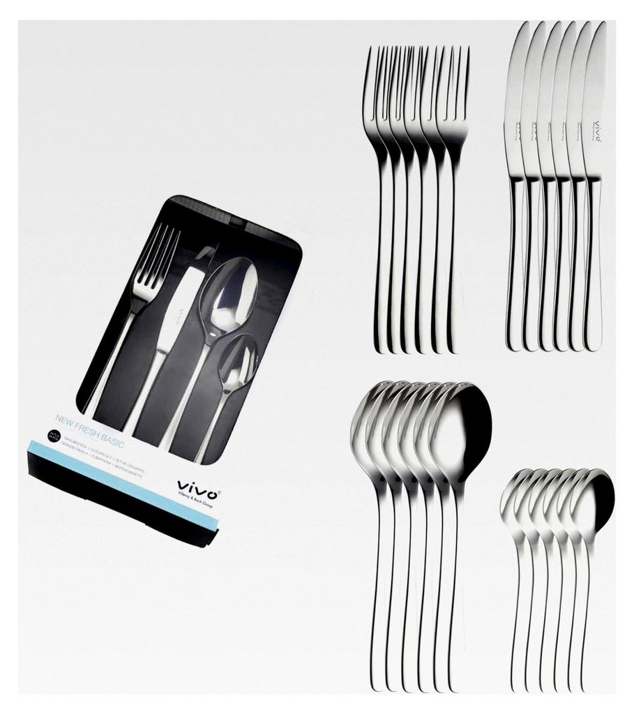 vivo Group – Neues Fresh Basic Tafelbesteck 24-teilig für 6 Personen, spülmaschinenfest, Besteckset, Essbesteck, Messer, Gabel, Löffel, Edelstahl