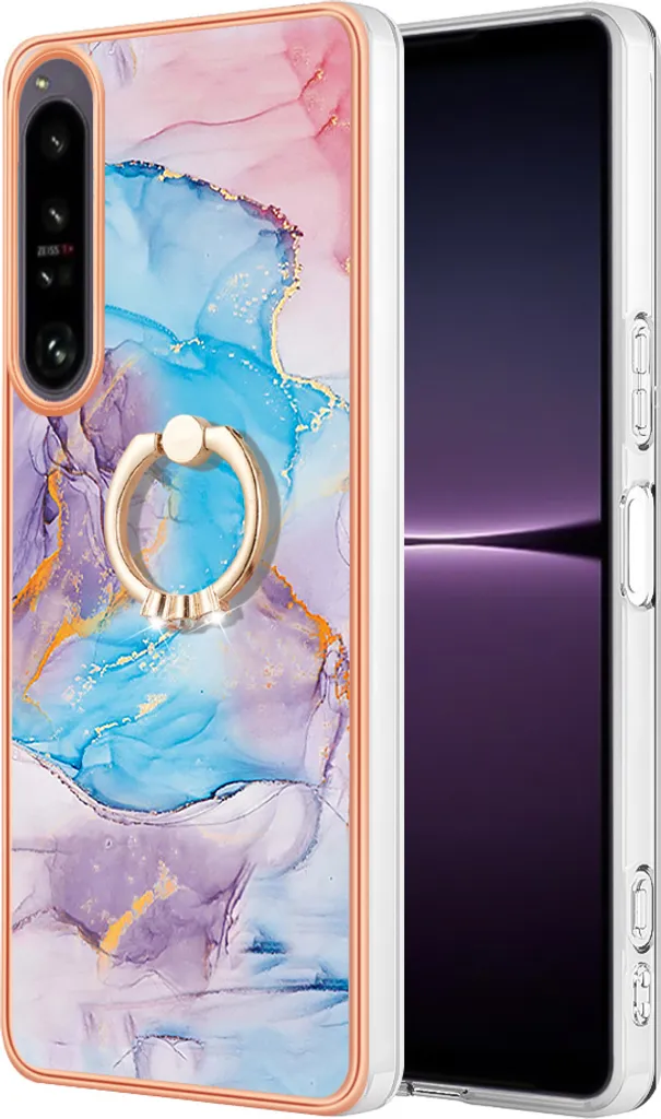 Custodia di Lusso Blu per Sony Xperia 1 IV - Design Fantasia con Ring Holder