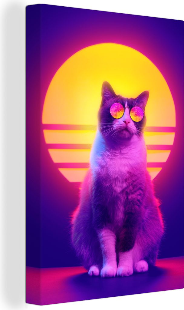 OneMillionCanvasses - Leinwandbilder - 90x140 cm, Katze - Retro - Sonnenbrille - Porträt, Wandbilder Kunstdruck Wanddekoration - Foto auf Leinwa...
