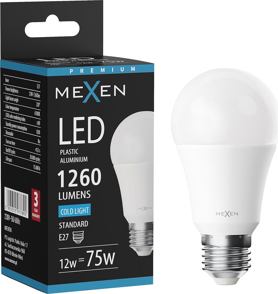 Mexen Nova LED-Glühbirne E27, A60, 12W, Kalt - 6500K, 1260 Produktbild 