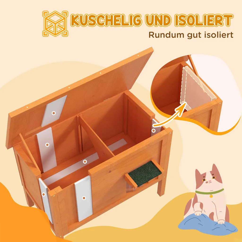 Maison pour chat isolée en bois avec toit étanche et design surélevé - 4