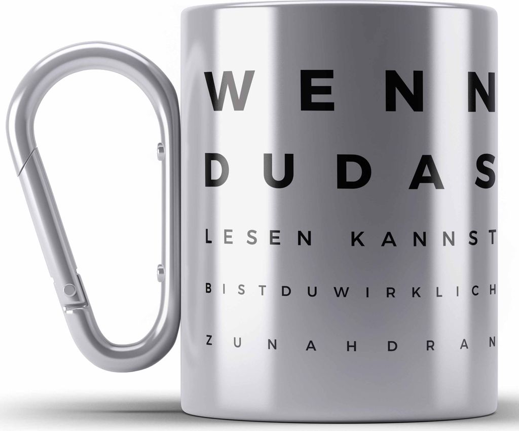 Trendation - Optiker Geschenk Edelstahl Tasse Karabiner Produktbild 