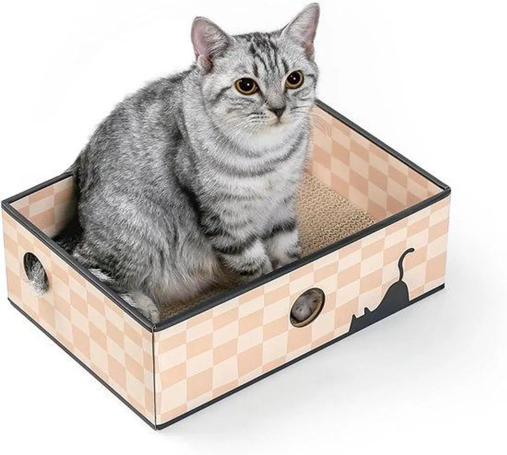Griffoir en carton pour chat taille moyenne design noir et blanc chic