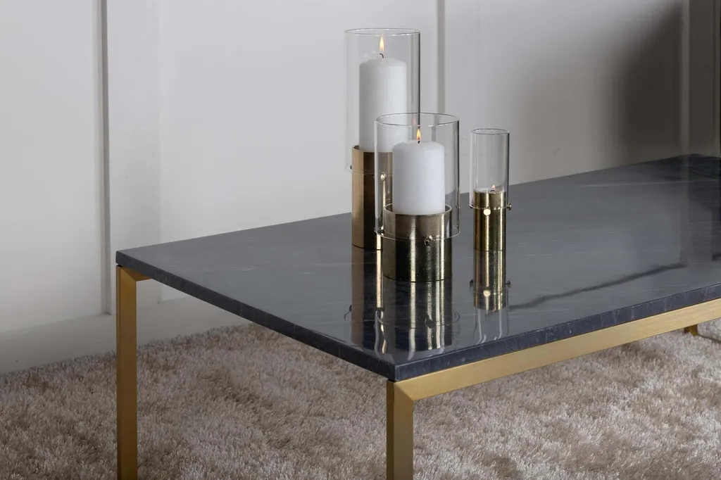 Table basse marbre gris 120cm avec structure or brillant luxe Estelle
