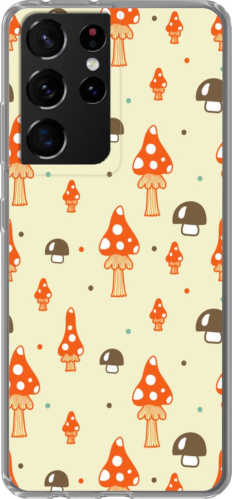 MuchoWow Handyhülle Schutzhülle Hülle für Telefoonhoesje Samsung Galaxy S21 Ultra Muster - Pilz - Orange Silikon Softcase Handy Hülle - Mobi...