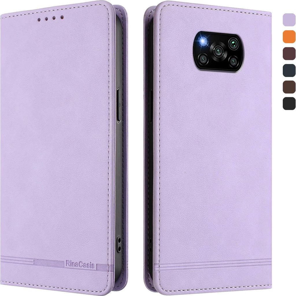 Hülle für Xiaomi Poco X3/Poco X3 NFC/Poco X3 Pro, Retro Kunstleder Ständer Klapphülle mit Kartenfächer und Magnetische Violett