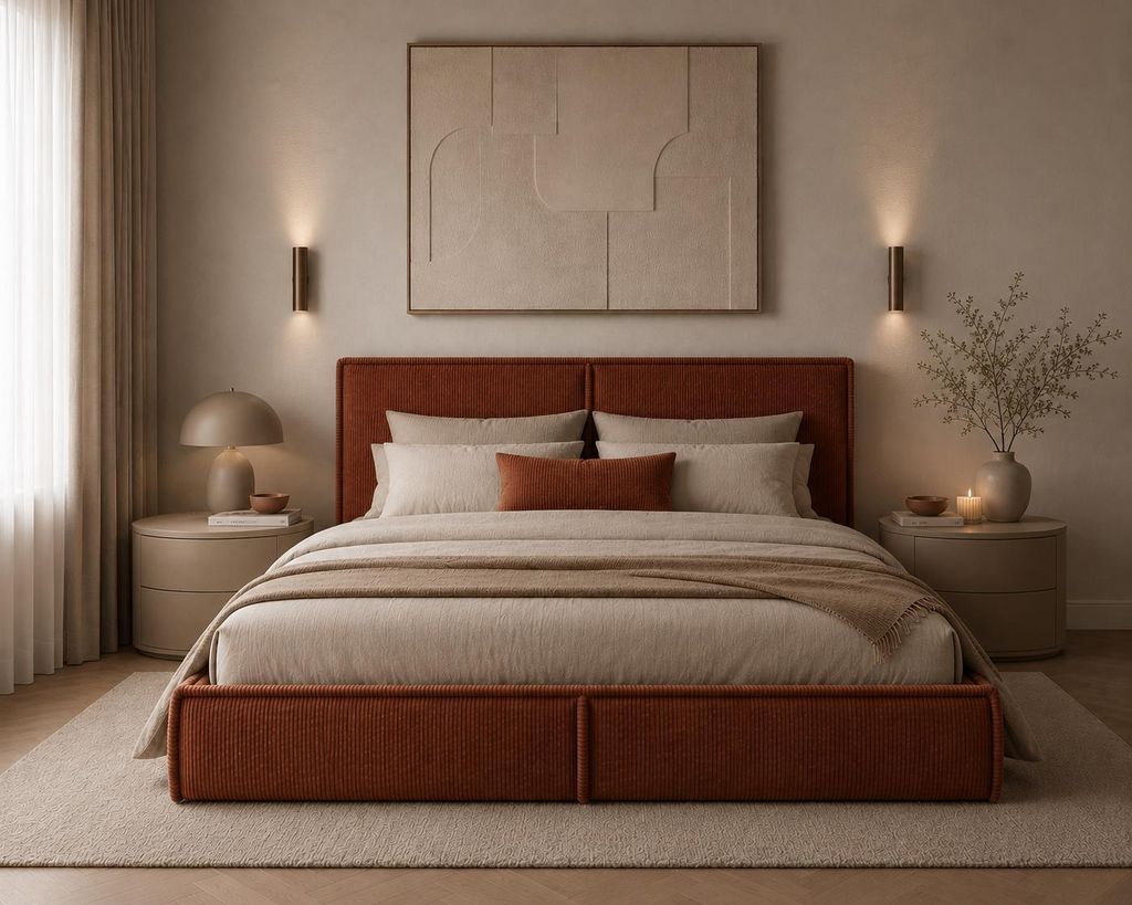 MOEBLO Polsterbett Bett 04 – Doppelbett mit Cord-Bezug, Produktbild 