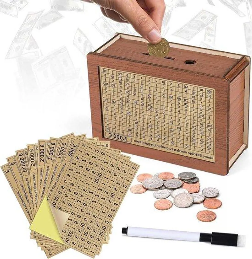 Boîte d'épargne tirelire en bois pour économiser de 500€ à 10000€