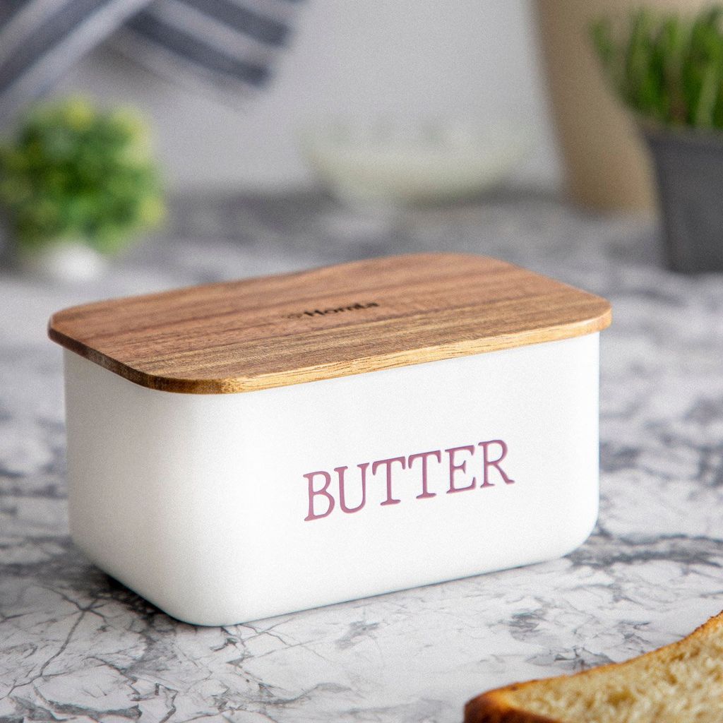 Nucookery Butterdose Aus Keramik Mit Holzdeckel – 17,5 X 8,5 Cm, Doppelte Silikondichtung, Spülmaschinengeeignet