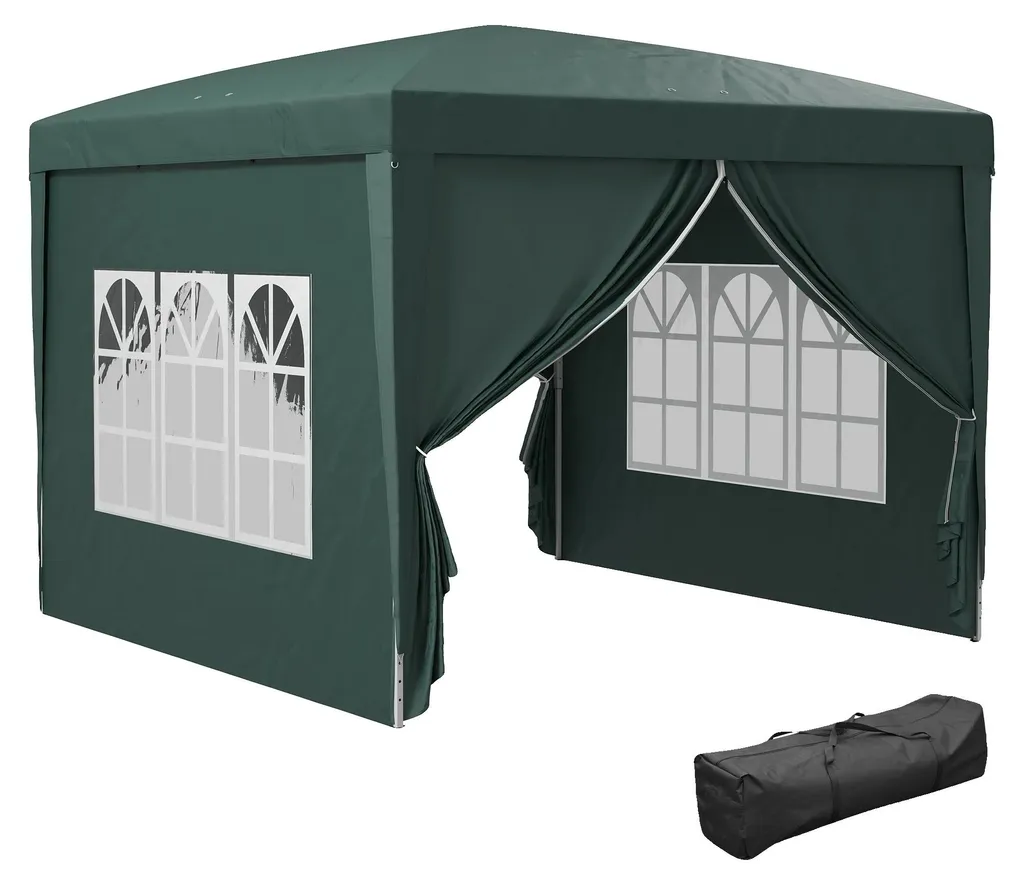 Abri de jardin pliable vert pour barbecue et mariage, protection pluie 3x3