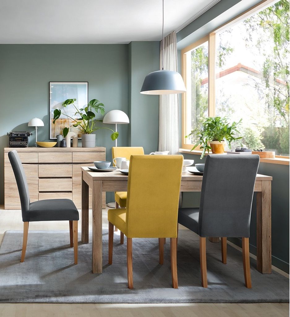 Esszimmer Set Sideboard und Esstisch ausziehbar 140-180 cm SANFORD-129 in Eiche hell Nb.