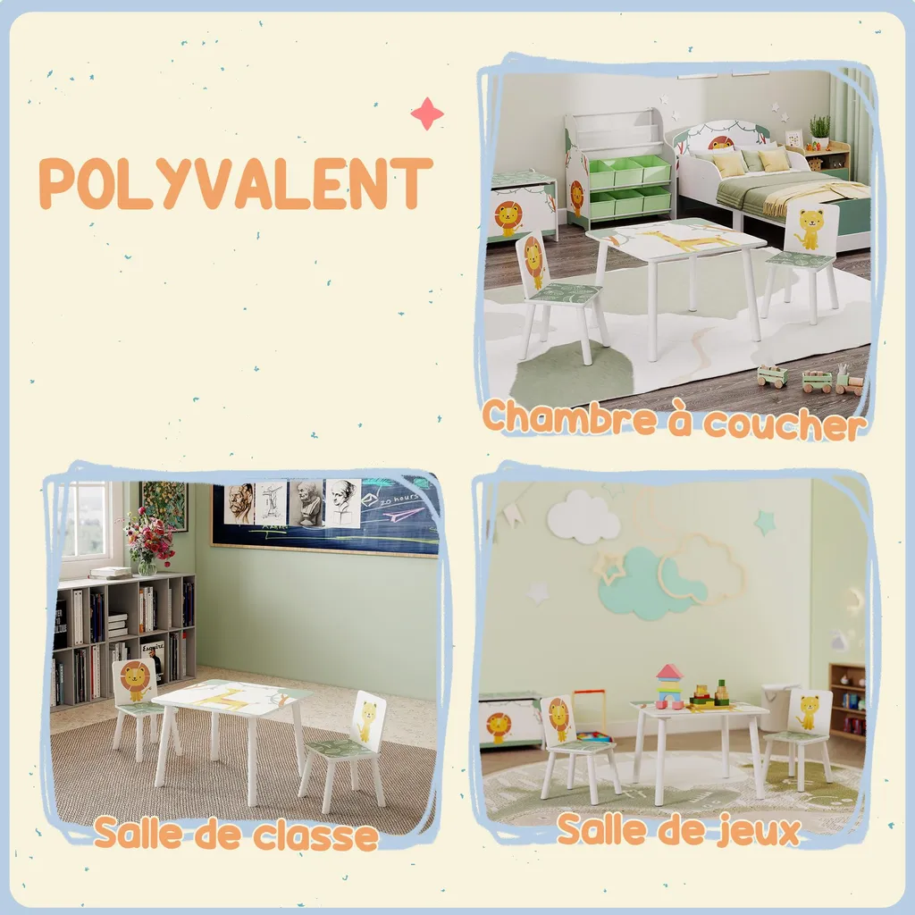 Bureau enfant pour dessiner et étudier vert avec 2 chaises en bois