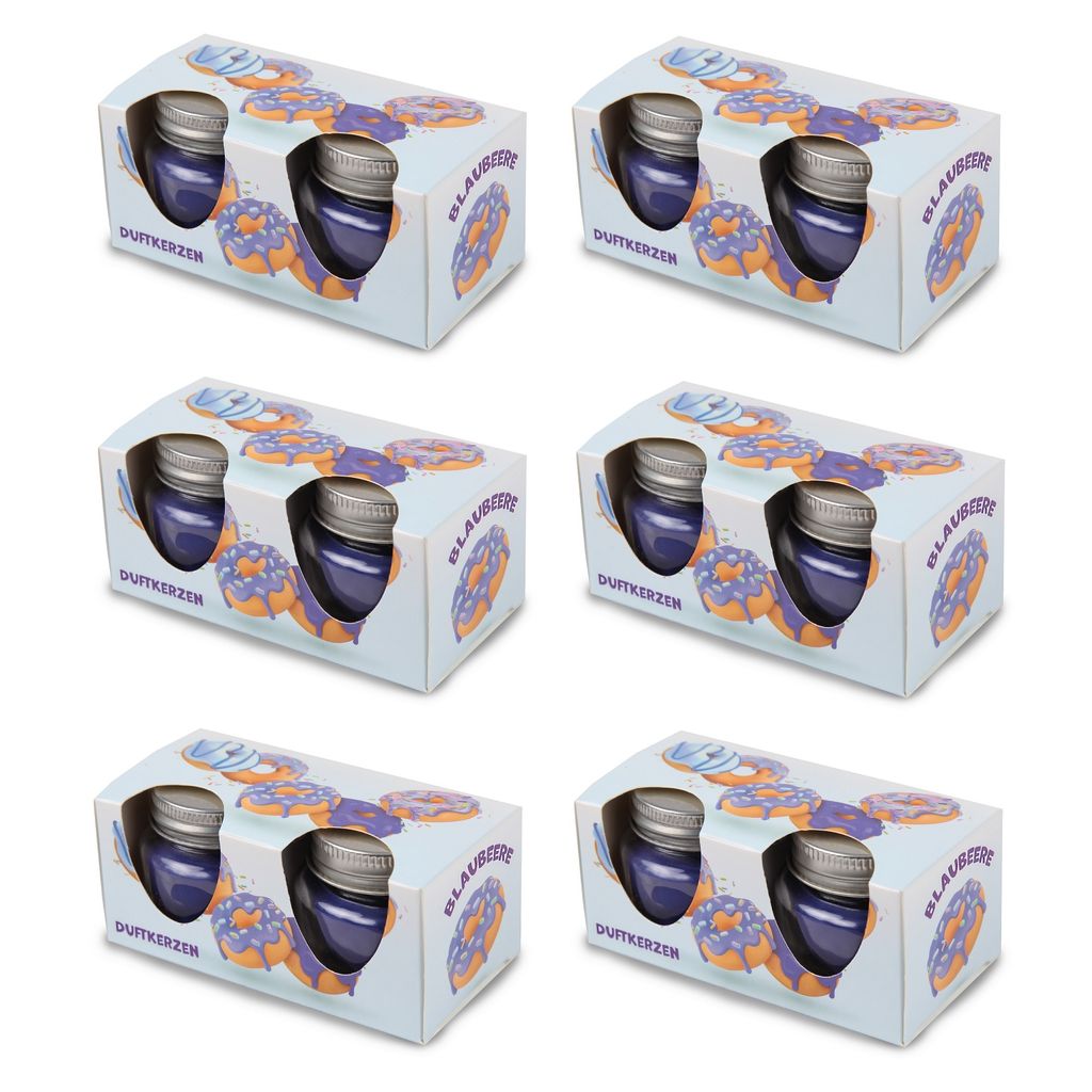 Duftkerze "Donut Blaubeere" im Glas mit Deckel, 12er Pack mit je ca. 7 Std. Brenndauer, Ø6cm, Raumduft als Geschenk - Kerze als Dekoration