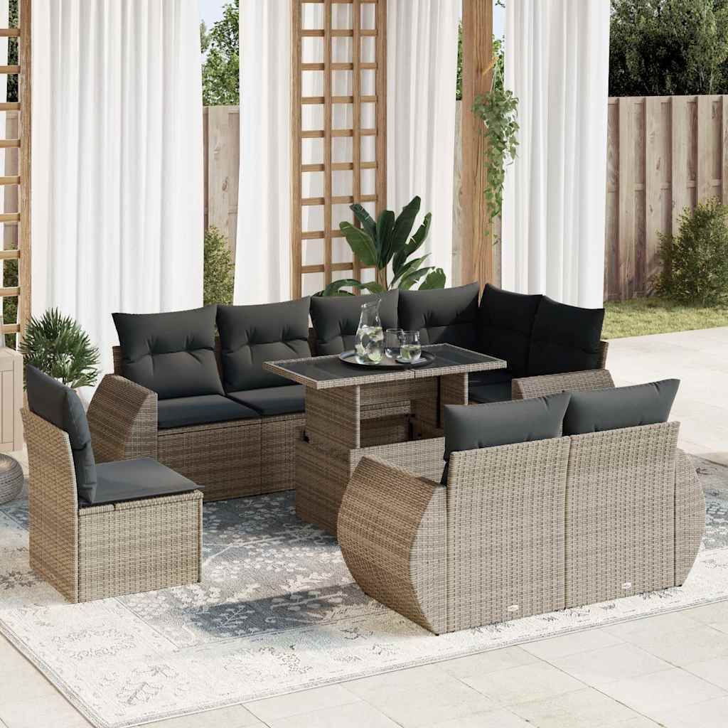 CLORIS 9-tlg. Garten-Sofagarnitur mit Kissen Grau Poly Rattan - Sitzgruppe 3326661