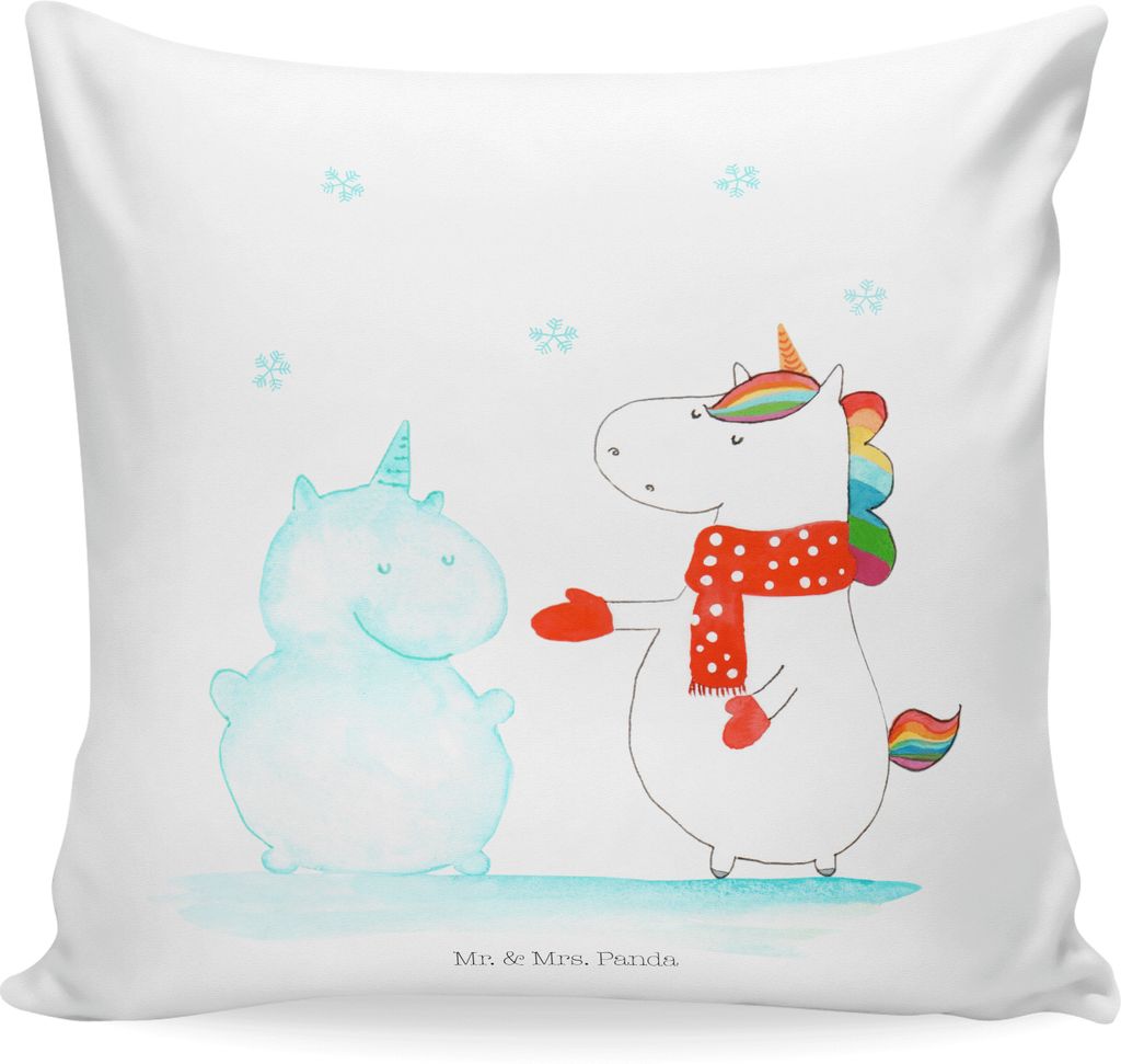 Mr. & Mrs. Panda Sofa Kissen Einhorn Schneemann - Weiß - Geschenk, Schnee, Handschuhe, Sofakissen, Winter, Weihnachten, Unicorn, kuschelkissen 40x...