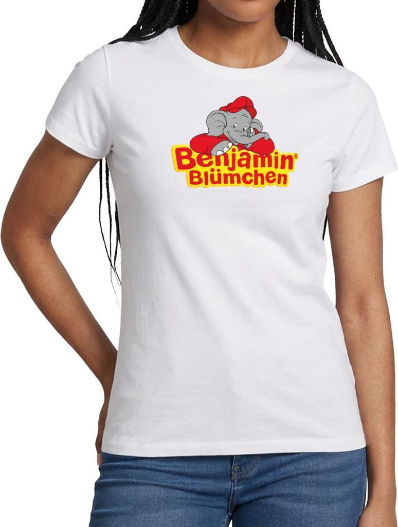 Spreadshirt Benjamin Blümchen Schriftzug Logo Frauen T-Shirt, M, Weiß