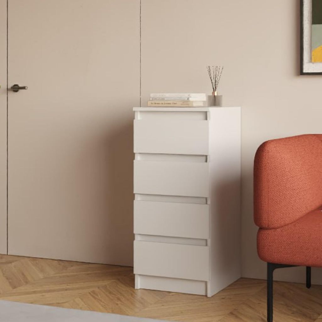 Kommode SOLA - Weiß - 4 Schubladen - Breite 40 cm, Höhe 90 cm, Tiefe 43 cm