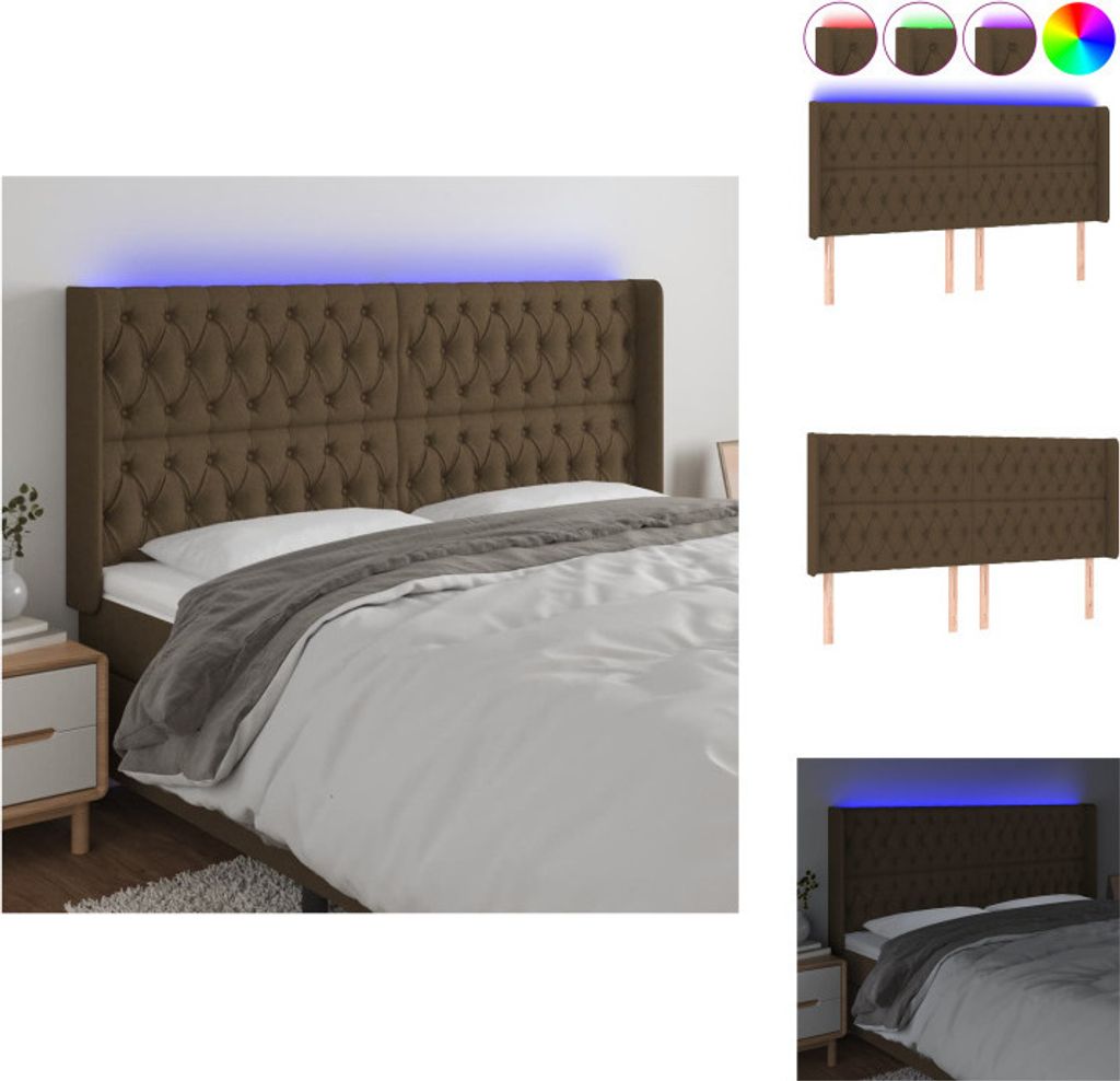 vidaXL LED Kopfteil Dunkelbraun 203x16x118/128 cm Stoff - Kopf- & Fußenden