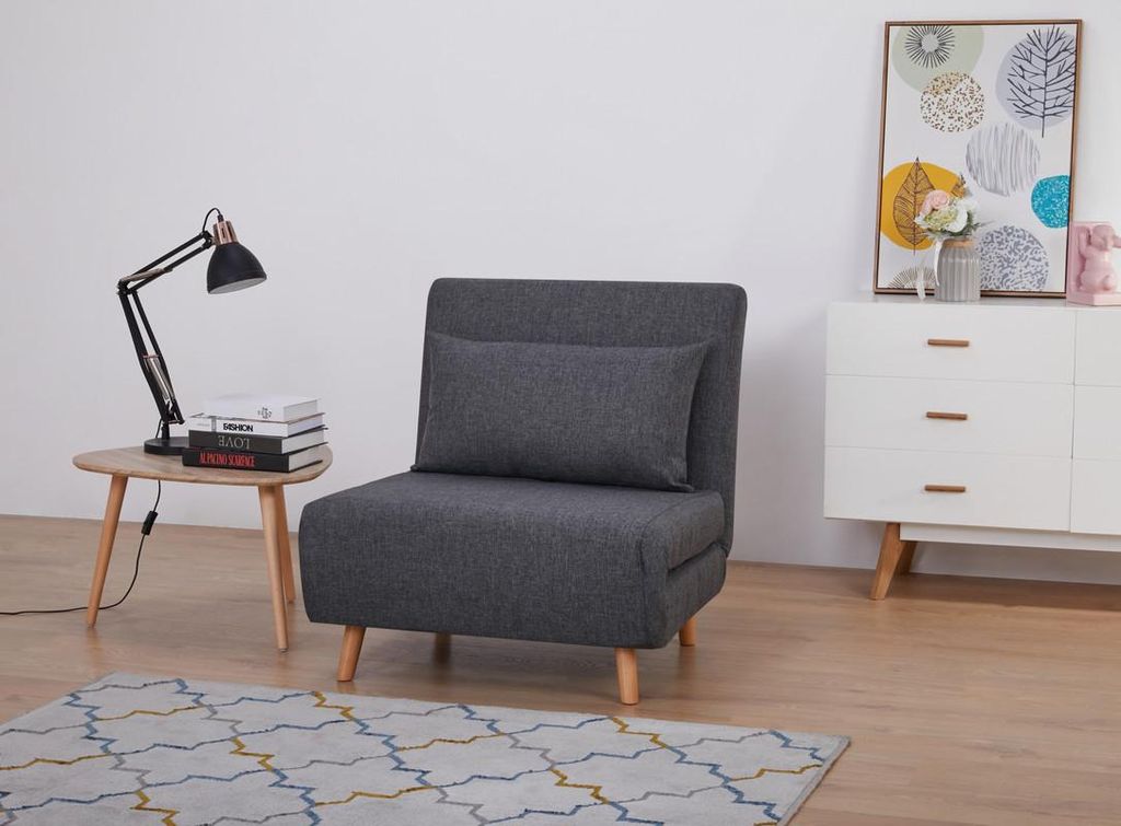 Happy Home Klappsessel Schlafsofa mit Schlaffunktion, Multifunktionales Gästebett Sofa, Tagesbett Schlafcouch Polstersofa Dunkelgrau