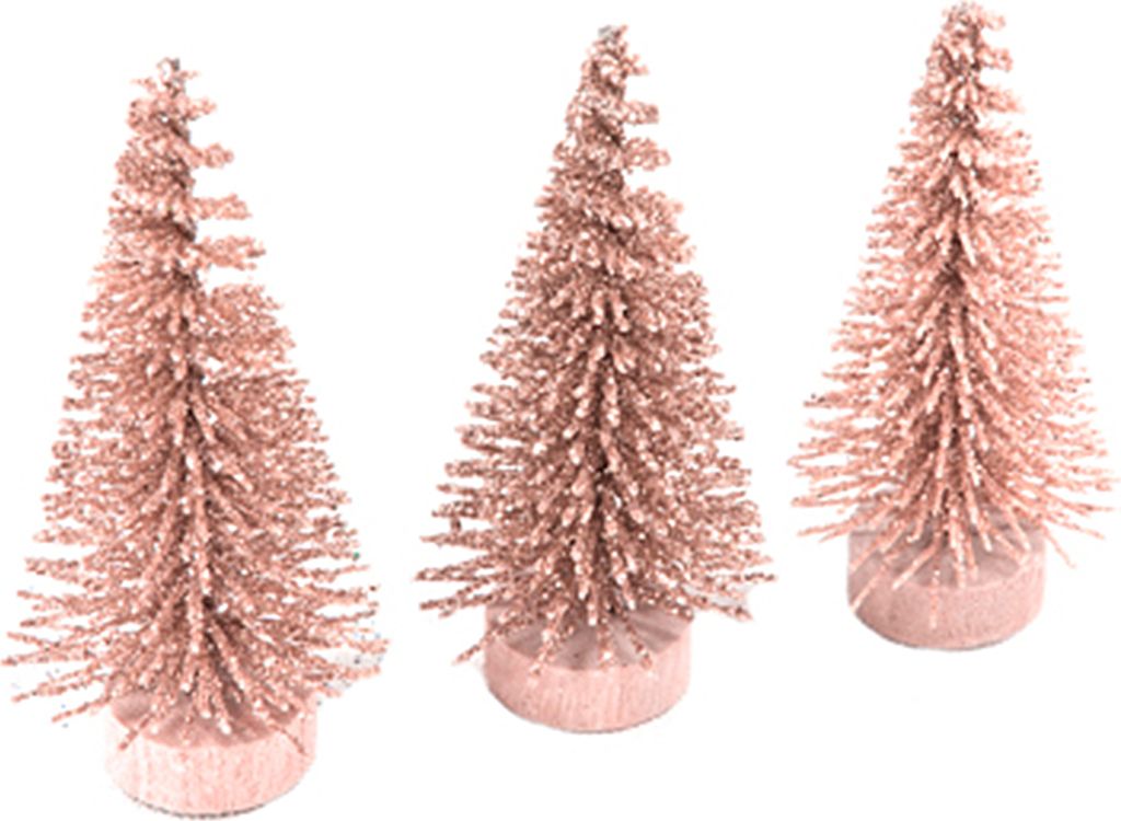 Glitzerndes Mini-Weihnachtsbaum Set 3 Stück roségold 5,5 x 2,5 cm -