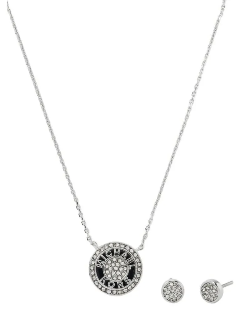 Ensemble bijoux Michael Kors MKJ8328SET Logo Tape Argent Collier et BO