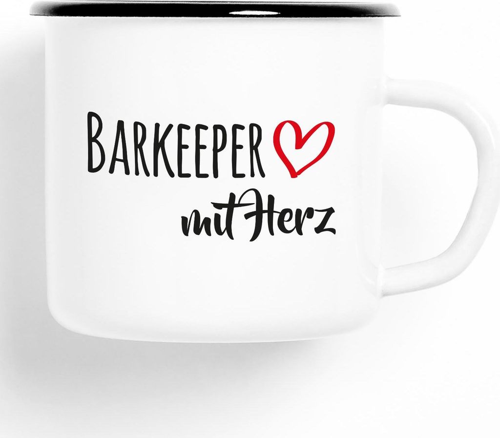 Huuraa Emaille Tasse Barkeeper Geschenk Kaffeebecher Vintage 300ml Barkeeper Präsent
