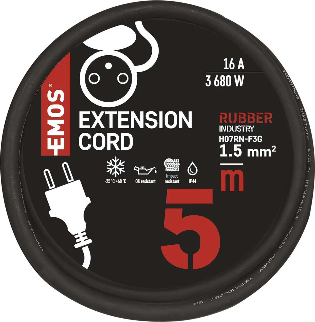 EMOS Prolunga 5m Esterno Gomma Neoprene IP44 - Shop Elettricità Professionale