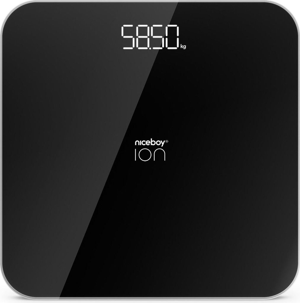 Digitale Personenwaage ION FitScale, Schwarz, 180 kg Tragkraft, 100 g Messgenauigkeit, Glas