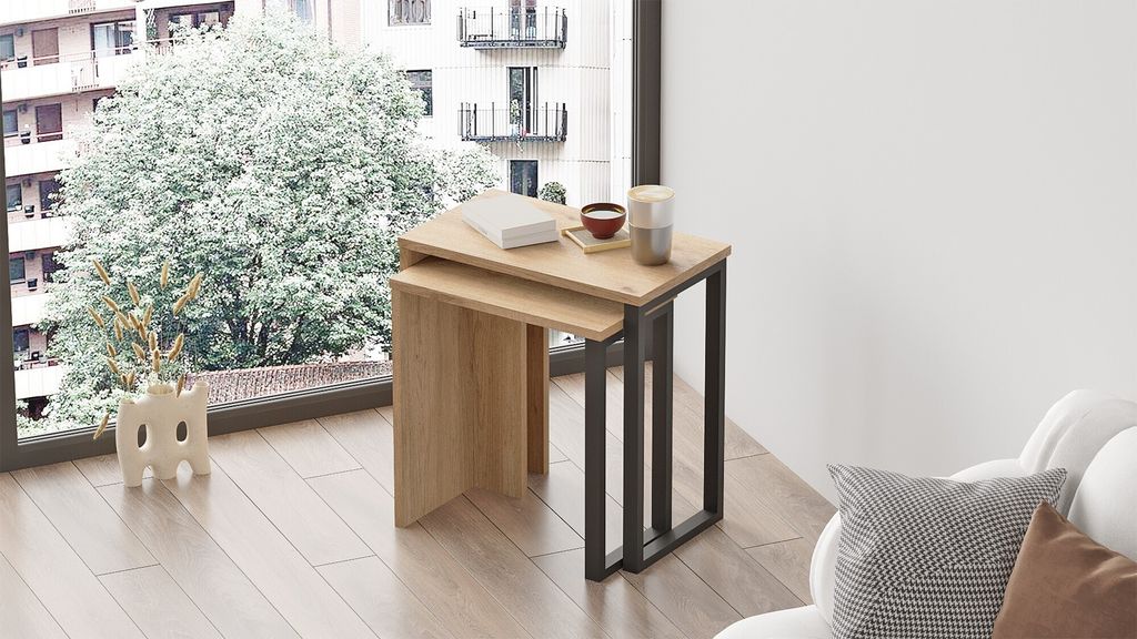 Skye Decor, On7-S, Satztisch (2 Stück), 100 % MELAMINBESCHICHTETE SPANPLATTEN, Nussbaum, 51 x 29,5 x 52,8 cm