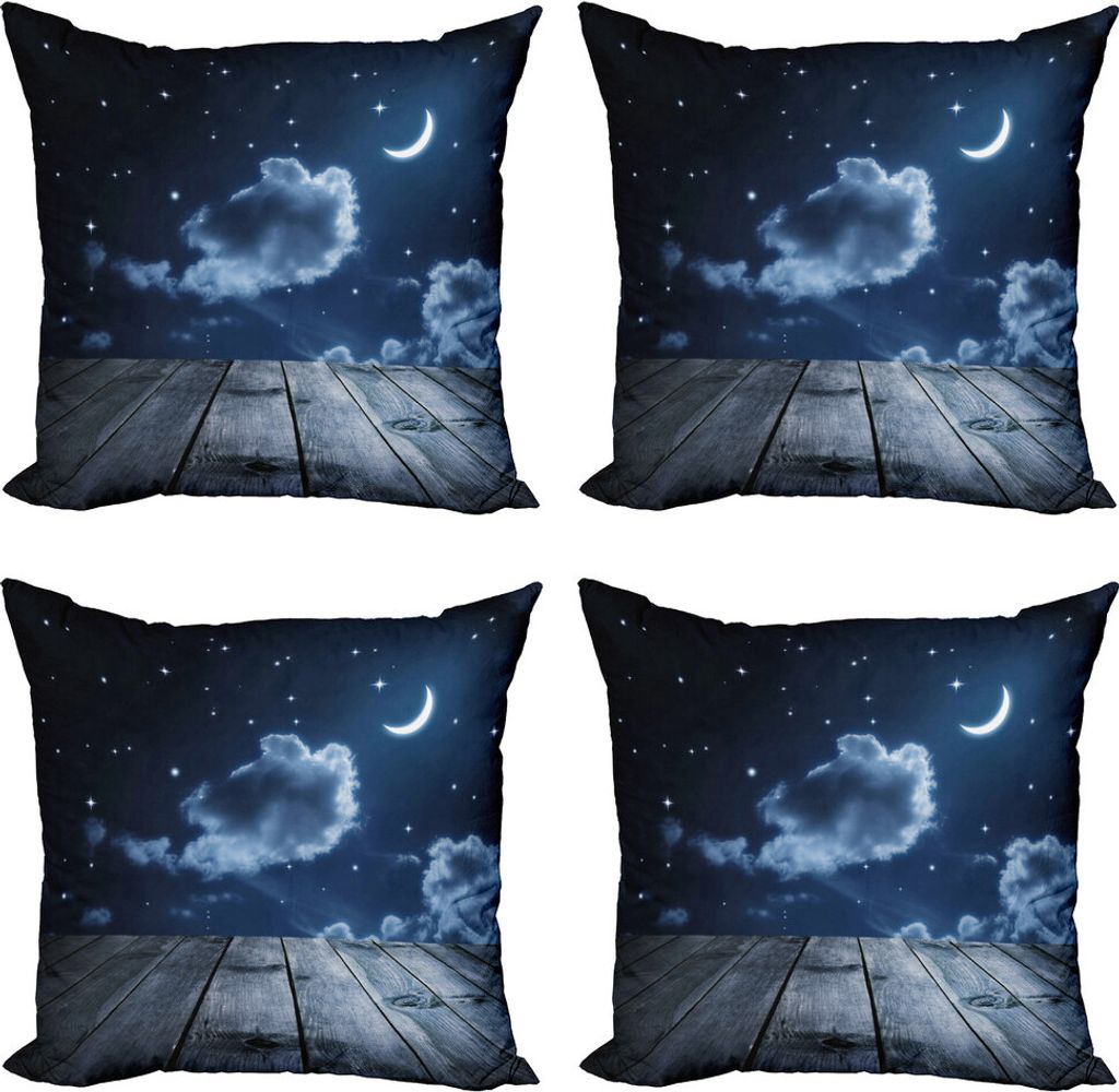 ABAKUHAUS Dunkelblau Kissenbezug Set (4 Stück), Vivid Night Sky Holz, Moderner Doppelseitiger Digitaldruck, 45 cm x 45 cm, Dunkelblau Weiß