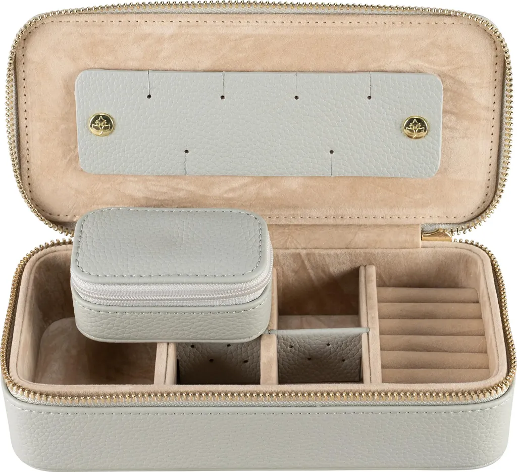 Coffret à Bijoux Aurora WINDROSE Gris Clair - Rangement Multi-niveaux - 2