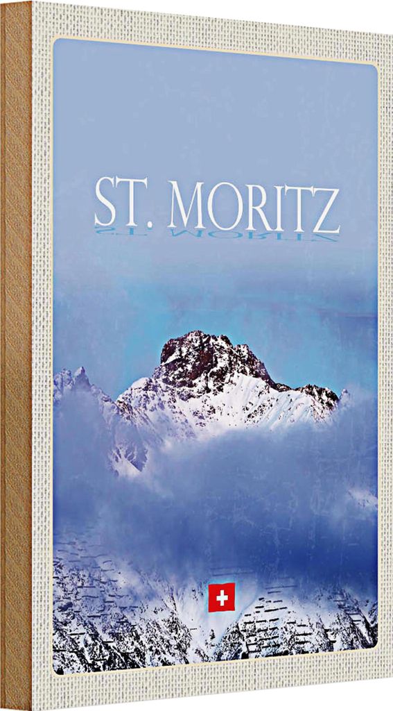 Holzschild Reise 20x30cm St. Moritz Aussicht auf Berg Spitze