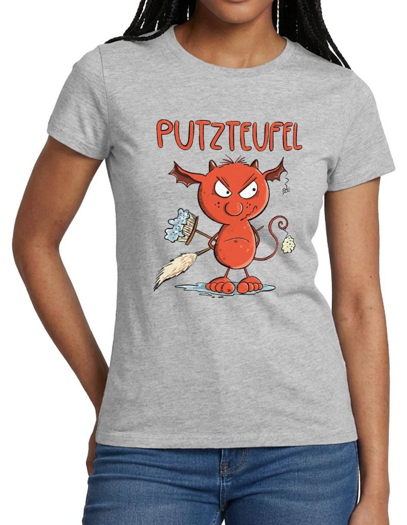Spreadshirt Putzteufel Putzen Hausarbeit Reinigung Frauen T-Shirt, M, Grau meliert
