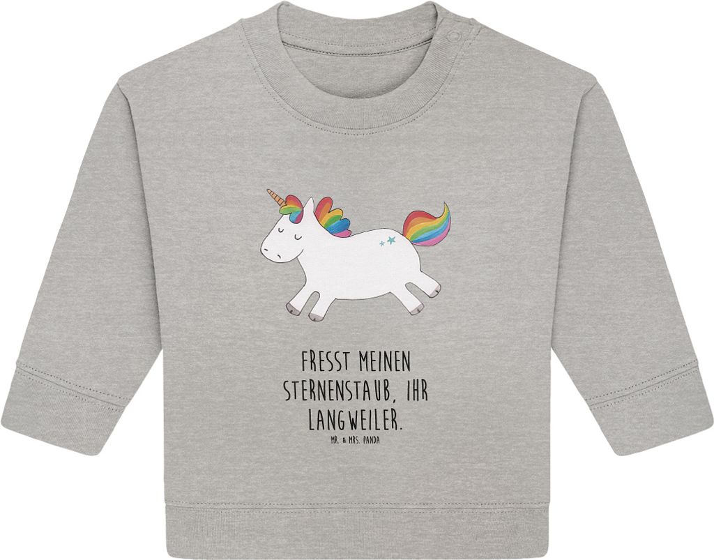 Mr. & Mrs. Panda Organic Baby Pullover Einhorn Happy 12. - 18. Monat - Heather Grey - Geschenk, Spaß, Einhörner, Unicorn, Lachen, Fröhlich, Lebe...