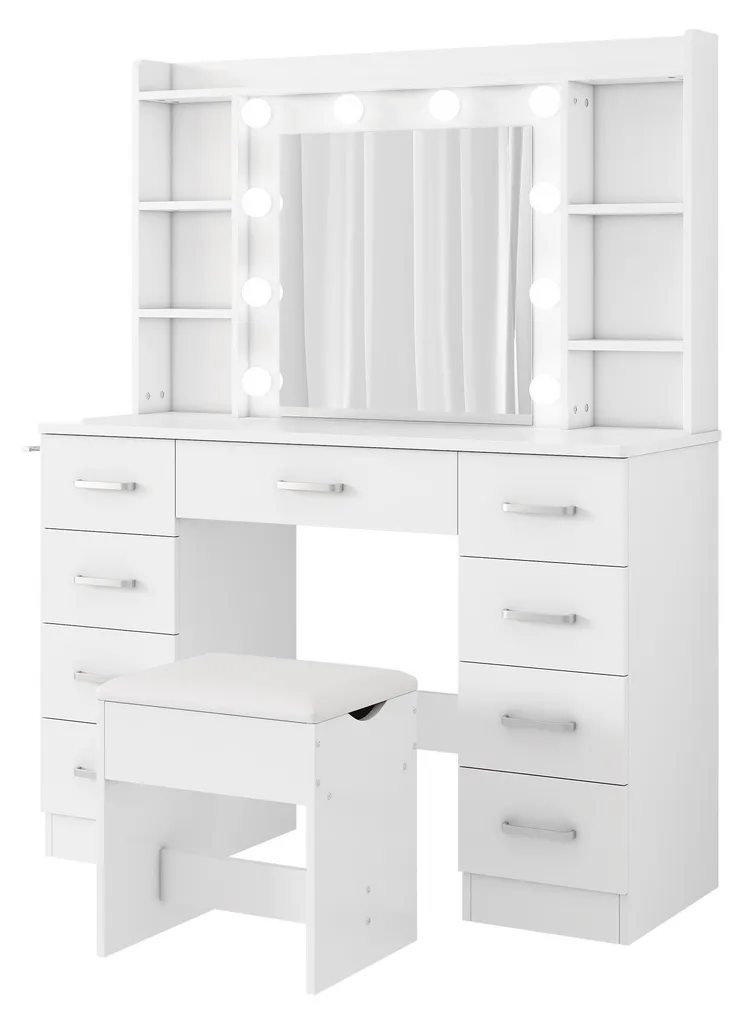 Coiffeuse avec Miroir Lumineux 10 LED et Tiroir Coulissant Métallique
