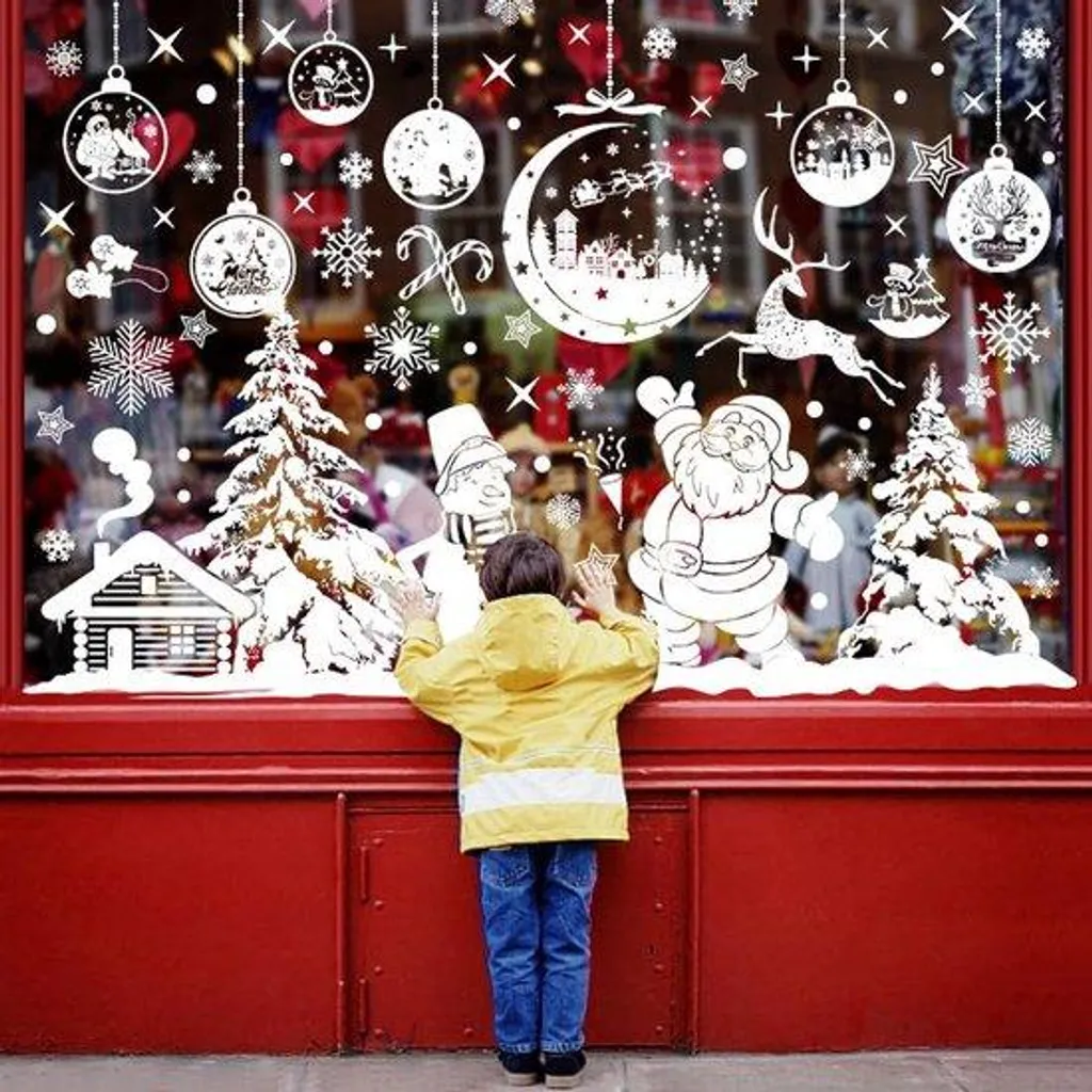 Décoration fenêtre Noël : 260 autocollants neige vitrine hiver
