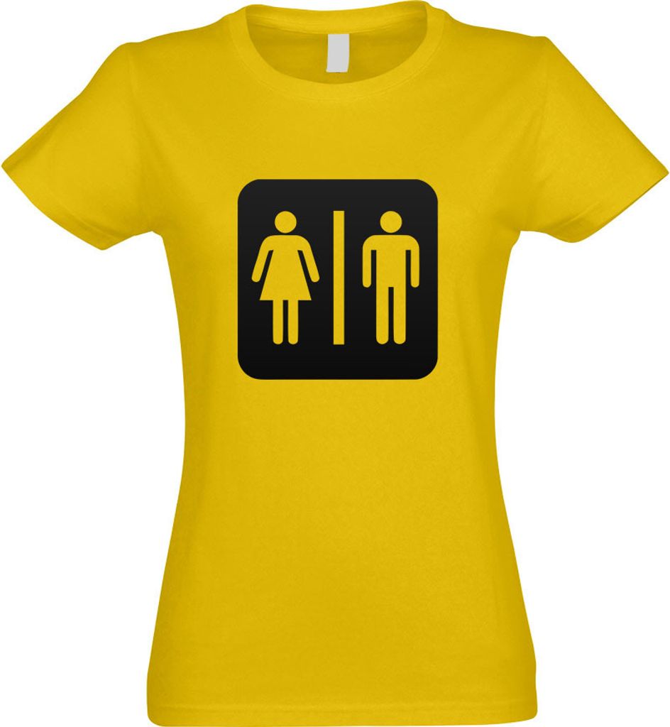 Kiwistar - T-Shirt tailliert - Damen - gelb - WC Toilette Piktogramme - mit Motiv Bedruckt - Funshirt Design - Sport - Freizeit - Damen - L
