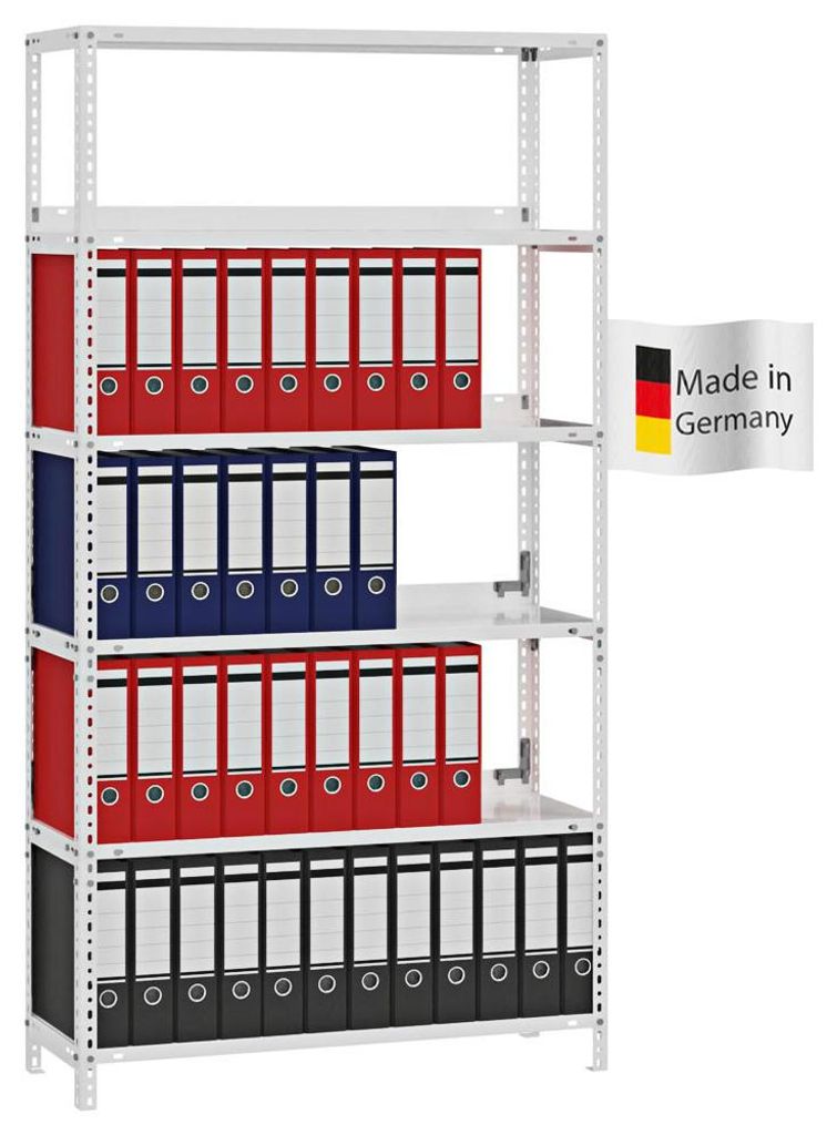 PROREGAL Aktenregal Schraubsystem MAGNUS Germany | HxBxT 185x100x30cm | 6 Ebenen | Fachlast 60kg | Einseitig nutzbar | Lichtgrau