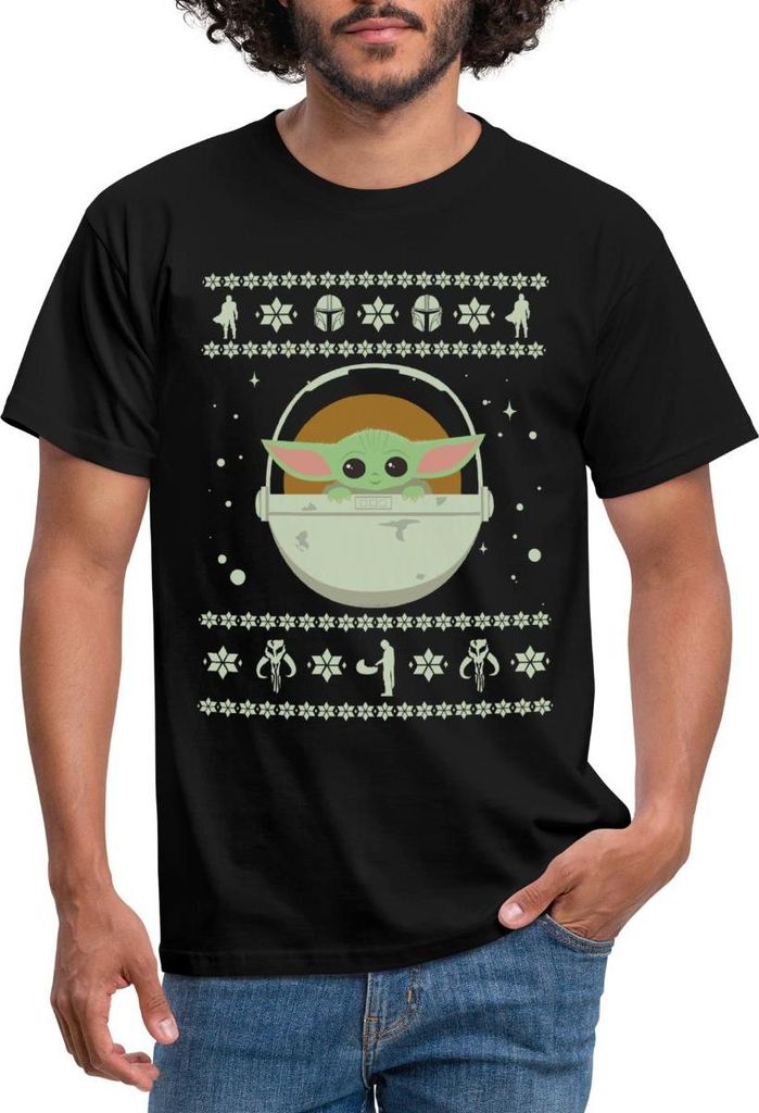 Star Wars: Mandalorian Baby Yoda Weihnachten Männer T-Shirt, XXL, Schwarz