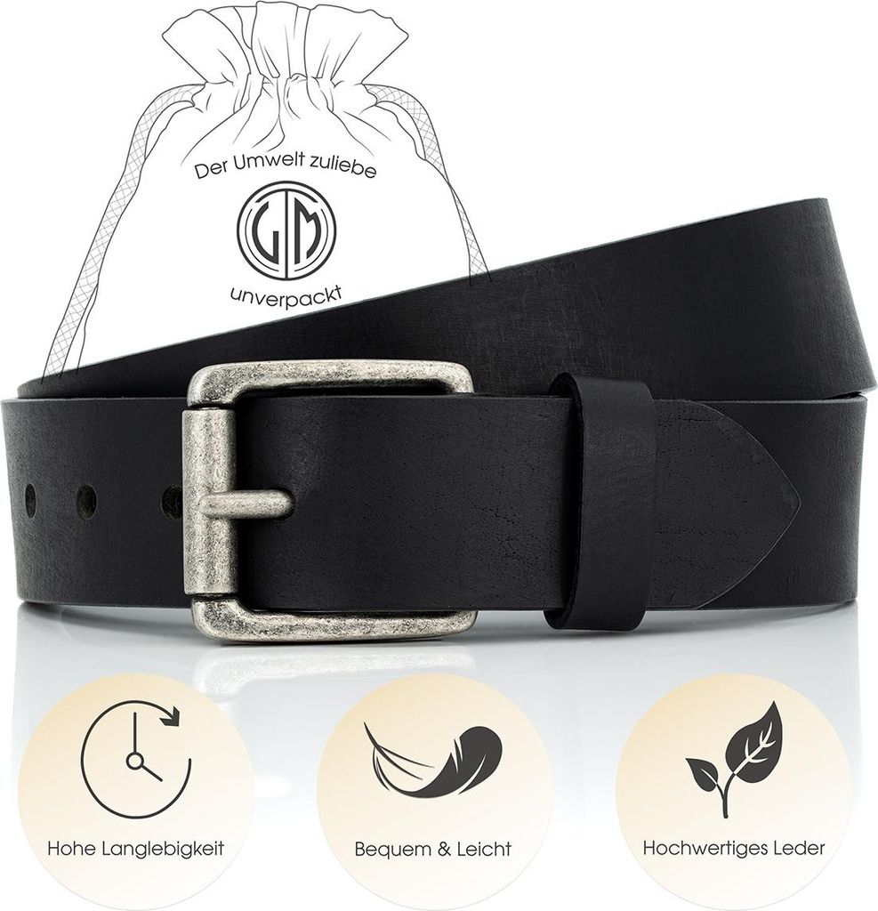 LINDENMANN Ledergürtel Herren, schwarz 40 mm Vollrindleder, Größe / Size:Bundweite 110 cm Gesamtlänge 125 cm W 43.3 XL, Farbe / Color:schwarz
