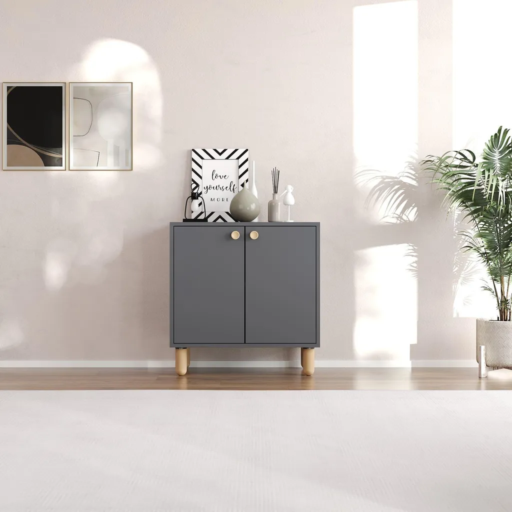 Meuble de rangement anthracite Lina, buffet bas polyvalent 72x36x73 cm